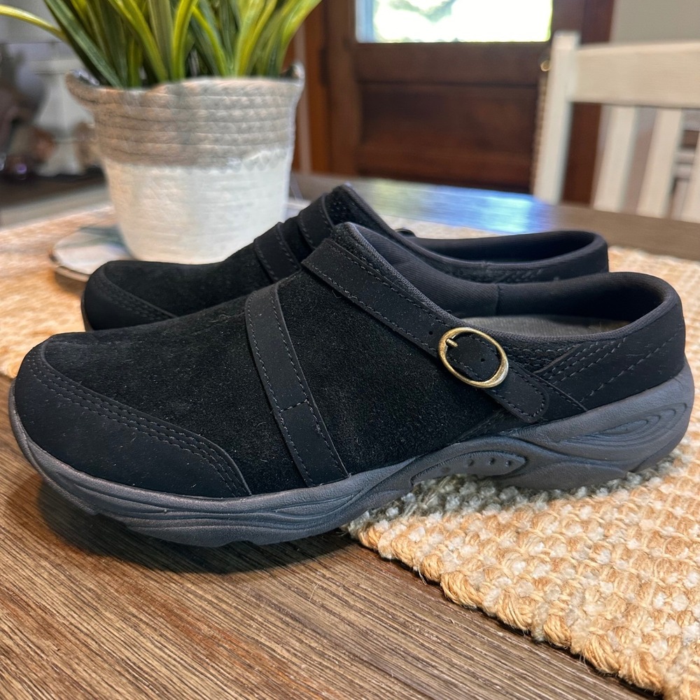 Easy Spirit Seequinox‎ Black Suede Leather Mules Clogs Shoes Women's 6.5M